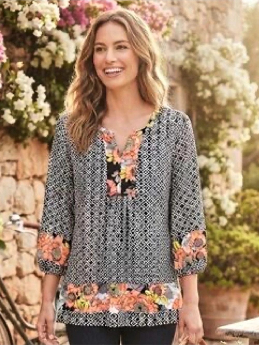 Floral Trim Tunic in Black & Orange